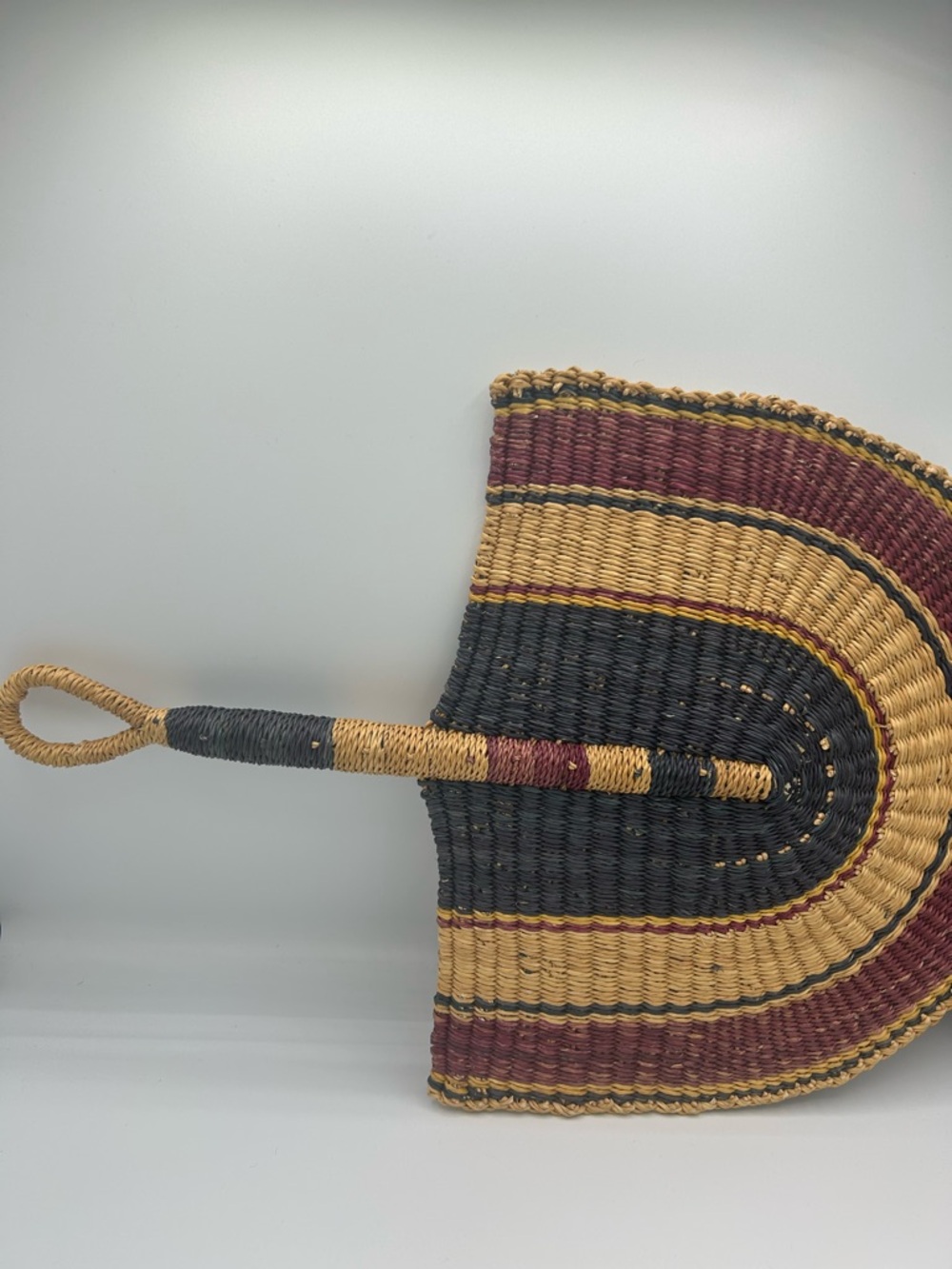 Set of 2 Handwoven Fan in Black, Mustard & Burgundy - Picture 3 of 8